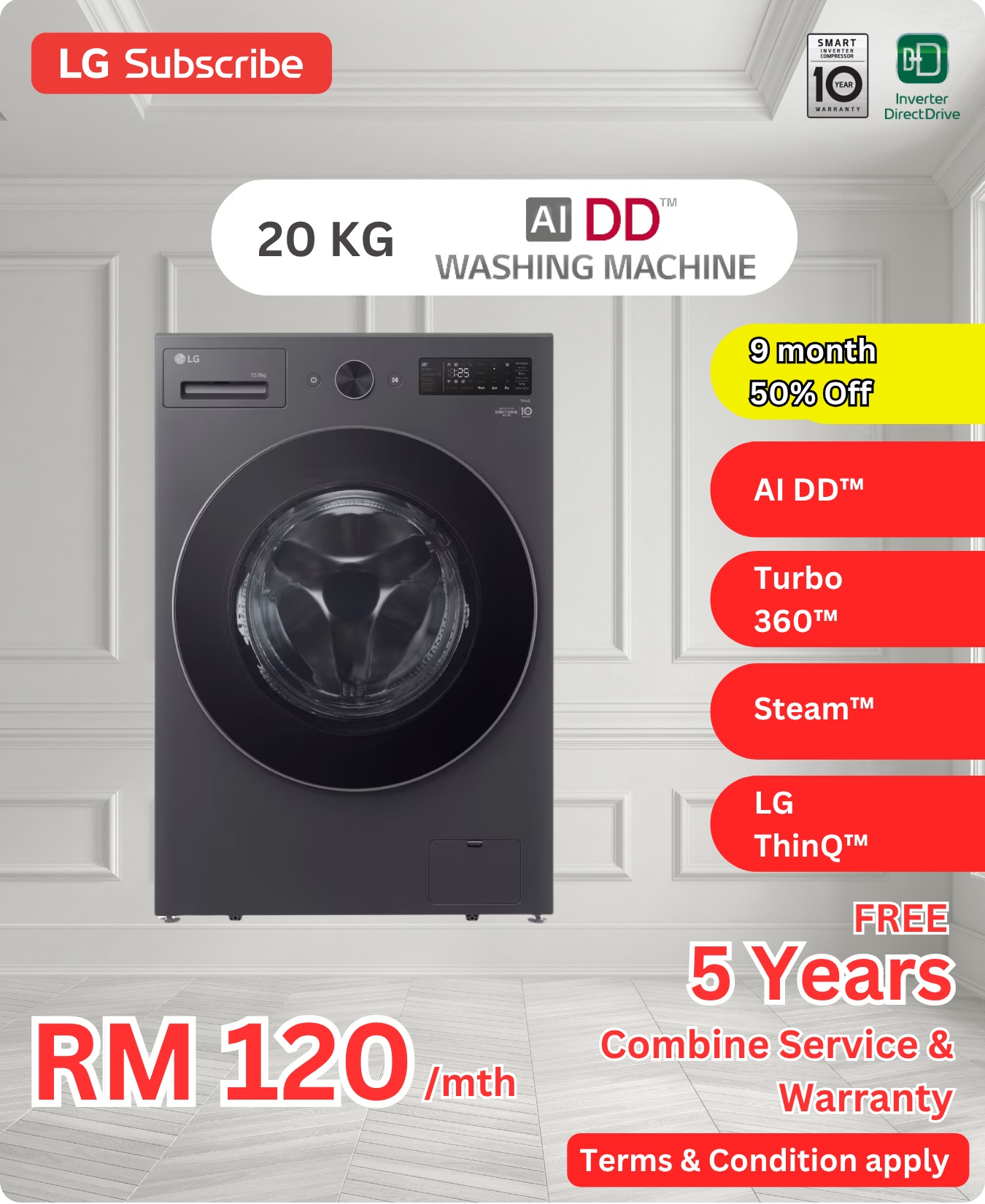 LG AI DD 20KG Washing Machine